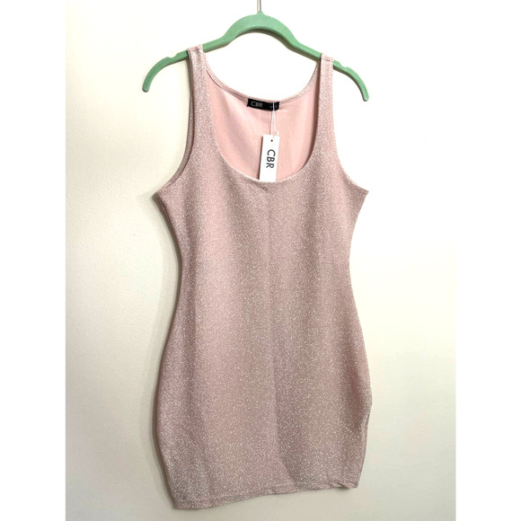 Womens Pink BodyCon Dress CBR Rose Silver Tank Dress Sz M NEW Fitted - Picture 2 of 10